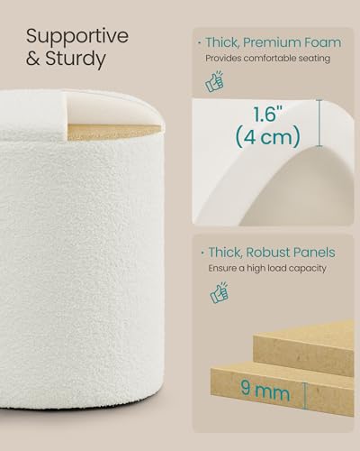 Vanity Stool Set of 2 - Round Storage Ottoman with Teddy Fleece, White Variation