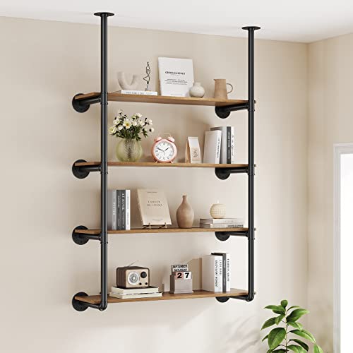 Industrial Pipe Shelf Wall Mount 4-Tier Open Bookshelf 2-Pack