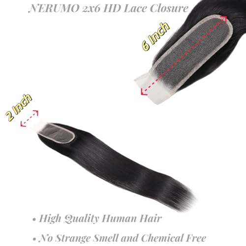 2x6 HD Lace Closure Straight Human Hair 16 Inch Natural Color - Brazilian Virgin