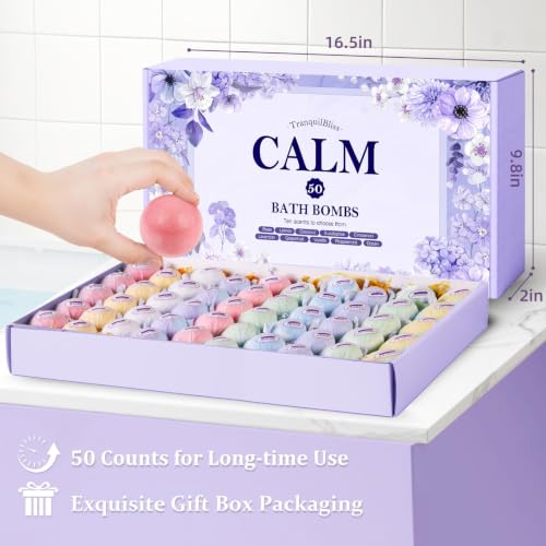 Bath Bombs Set for Women - 50 Natural Fizzy Bath Salts with 10 Scents