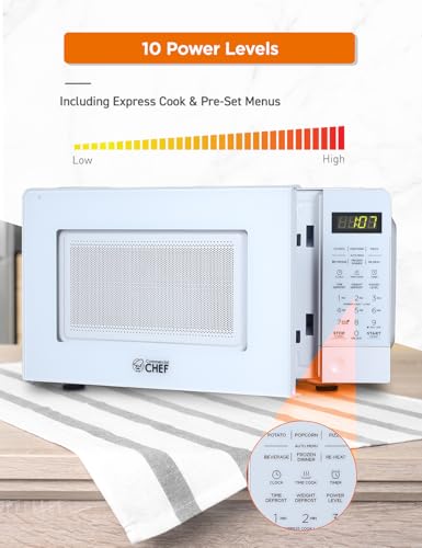 Countertop Microwave Oven 0.7 Cu Ft White, 700W Digital Control & Safety Lock