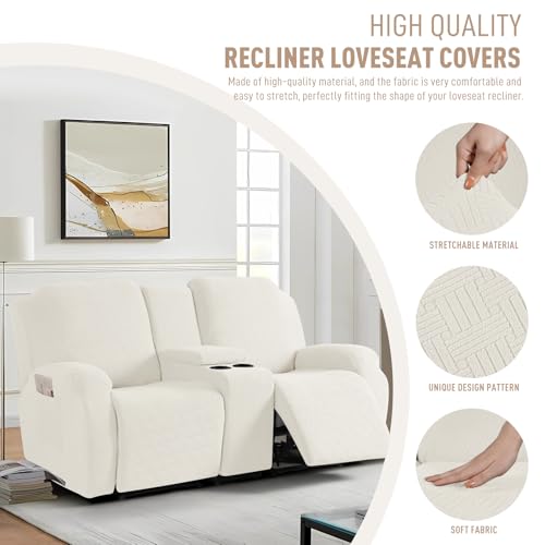 Loveseat Recliner Cover with Console - Cream, 2 Seater Fit 65-80 inch Variation of THIS listing