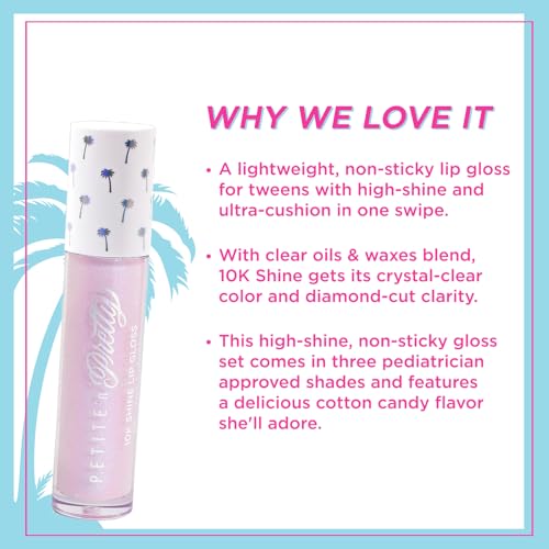 Petite 'N Pretty 10k Shine Lip Gloss Trio Set - Makeup for Kids, Tweens, Teens - High Shine, Lightweight, Made in the USA (Shell Shocked, Diamond Heist, Glow Down)