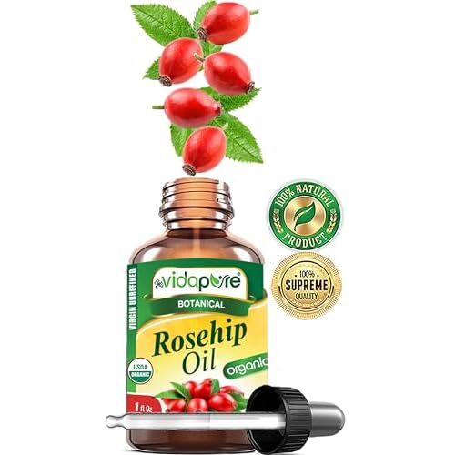 MYVIDAPURE Organic ROSEHIP OIL Certified Organic WILD GROWTH RAW Pure VIRGIN UNREFINED for Face, Body, Hair and Lip Care (1 Fl Oz)