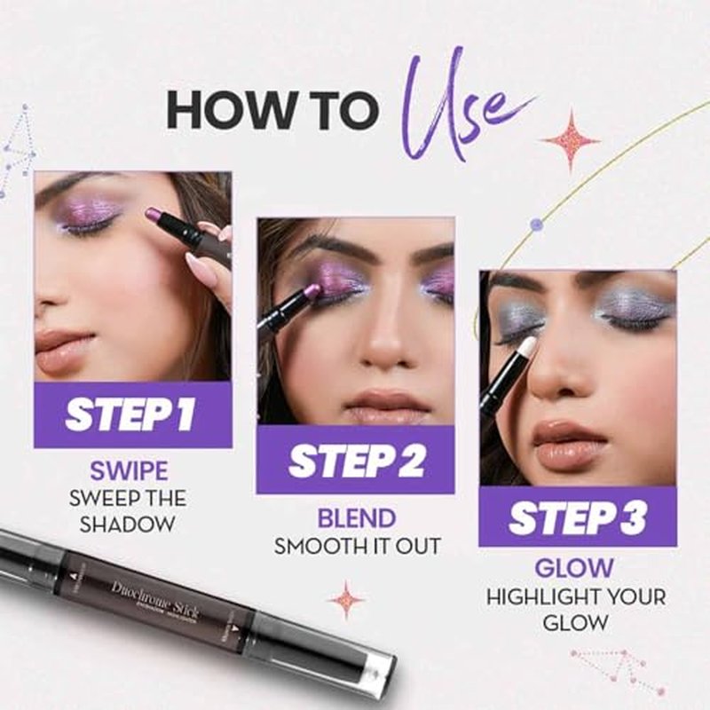 CHARMACY Multichrome 2 in 1 Cream Eyeshadow Stick, Waterproof Eye Brightener Highlighter Stick Makeup, High Pigmented, Smudge-Proof, Vegan & Cruelty-Free (SET2-902/904/906)