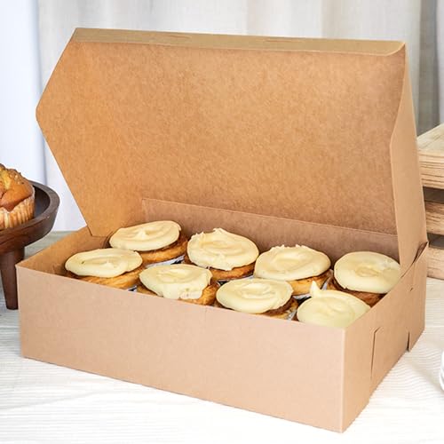 Kraft Bakery Box 14x10x4 Inches - Non-Window, Disposable Pastry & Cake Packaging, 100 Pack