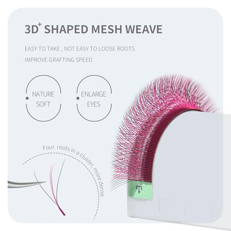 3D W Shape Pink Dual Core Premade Fan Eyelash Extensions Volume 2 Tips False Lashes Faux Mink Matte Black Cluster Lash Extensions(0.07 D,8-15mm Pink)