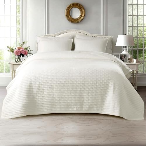 Oversized Queen Quilt Set 102x106 inches with Pillow Shams - Cream White, Soft Washed Nordic Design