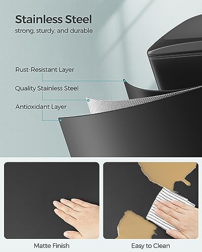 SONGMICS 13-Gallon Slim Kitchen Trash Can with Lid - Black, Stainless Steel