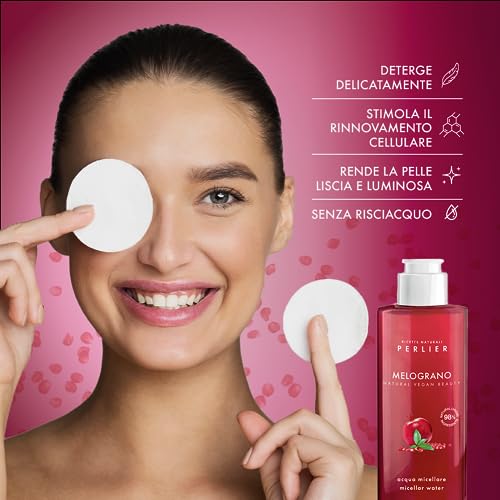Perlier Pomegranate Micellar Cleansing Water - Gentle Makeup Remover & Skin Refresher - Hydrating & Antioxidant-Rich Formula - 6.7 fl oz