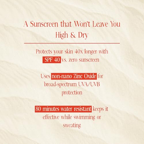 Baby Sunscreen SPF 40 Mineral Sunblock with Organic Ingredients, Water-Resistant 80 Min, Zero White Cast