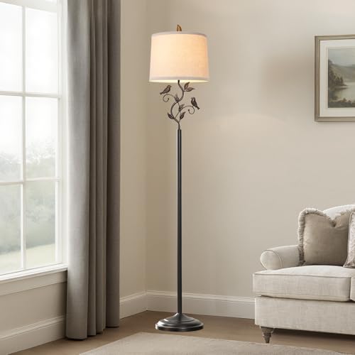 63-Inch Rustic Bird Leaf Floor Lamp - Bronze Finish for Living Room