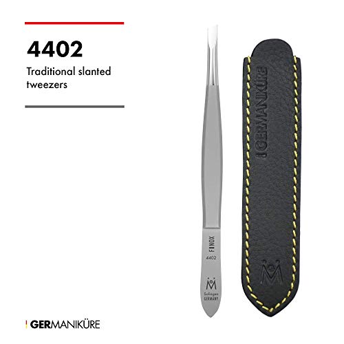 GERMANIKURE Slanted Tweezers with Leather Sleeve – Precision Solingen Steel