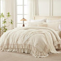 Andency Beige Ruffle Comforter Set King - 3 Pieces Solid Bedding