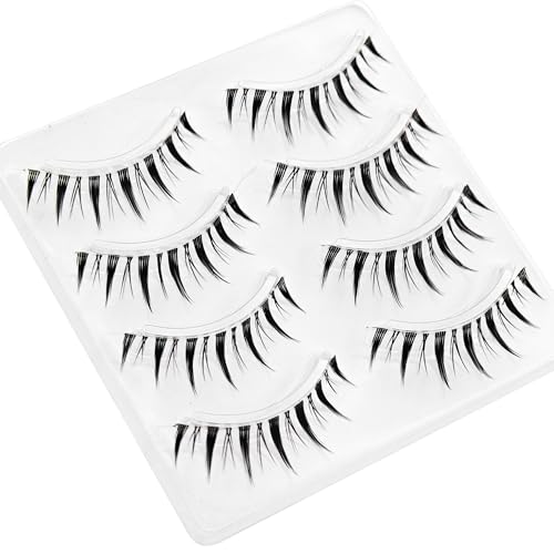 MIKIWI Manga Lashes Natural Look Japanese Style False Eyelashes 4 Pairs Spiky Anime Lashes Clear Band Cosplay Eyelashes