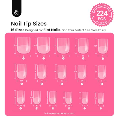 Extra Short Square Nail Tips Kit - 224pcs with Gel Glue & Mini UV Lamp