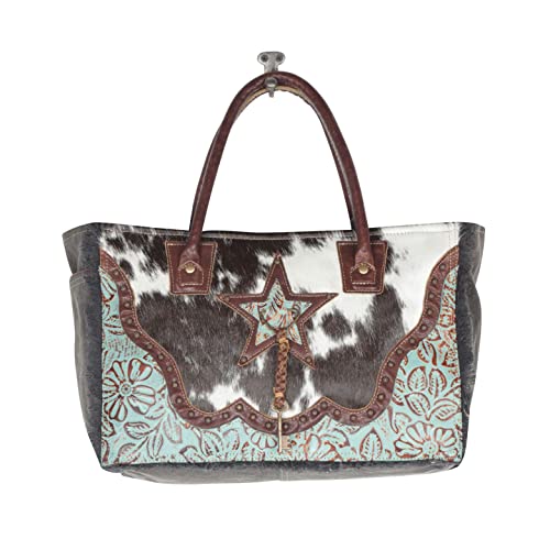 Myra Bag Cowgirl Purses for Women - Cowhide Bag with Leather Strap and Paisley Pattern, Cow Print Western Purses for Women