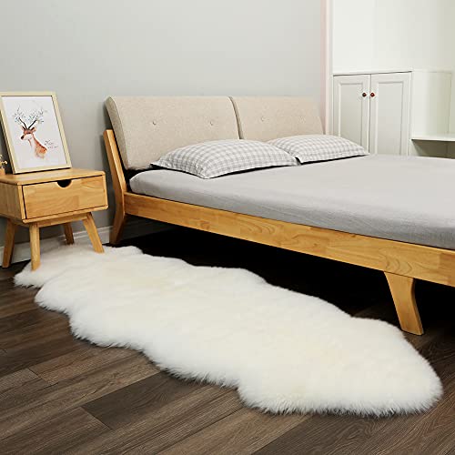 Sheepskin Area Rug Wool Fur Carpet Fluffy Shaggy Throw 2x6 ft Ivory White