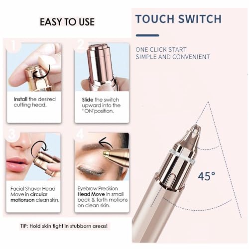 Facial Hair Remover for Men & Women, Electric Eyebrow & Facial Hair Trimmer Device 2 in 1 Body Razor for Face with Built-in LED Light Eyebrow Shaver with USB Rechargeable