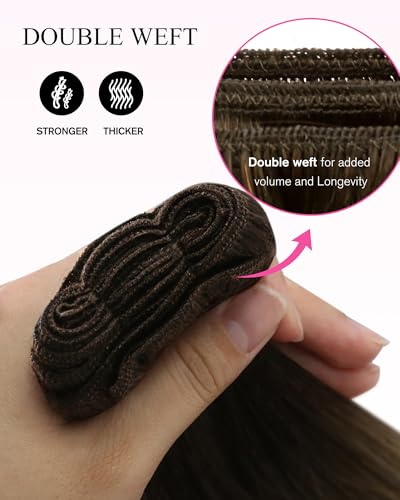 YoungSee Sew-In Hair Extensions Ombre Brown to Blonde 14 Inch 70g - Short Straight Human Hair Weft, Variation 2-E-#4/14/60