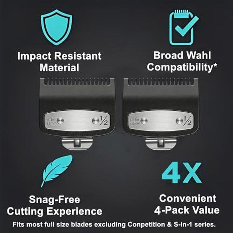 4Pack Fit for Wahl 1/2 Clipper Guard,Fit for Wahl Clipper Guards 1/16'' 1.5mm,Fit for Most WahlClippers(Package Includes 4Pcs 1/16''-1.5mm)