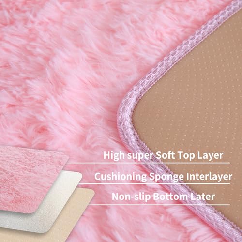 Pink Fluffy Area Rug 8x10 ft - Washable Fuzzy Shag Carpet for Living Room