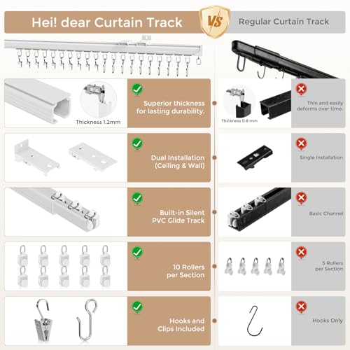 Hei! Dear White Ceiling Curtain Track 12-15 ft Heavy Duty Wall & Ceiling Mount Rail