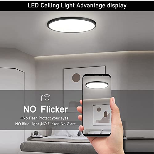Black 8-Pack 12 Inch 3200LM Slim Flush Mount LED Ceiling Lights 6000K