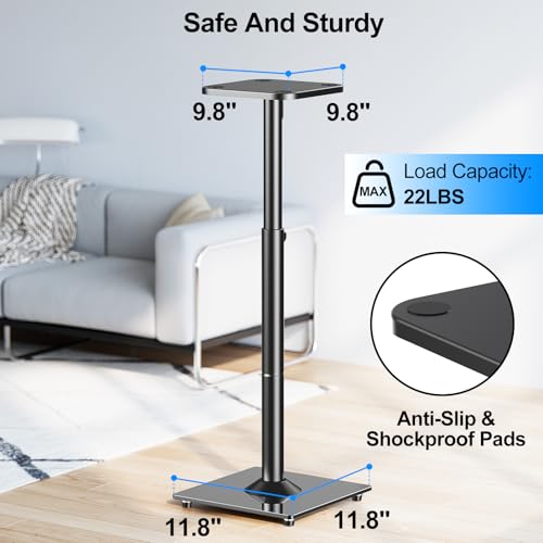 MOUNTUP Black Adjustable Speaker Stands Pair - Floor Stands for Bookshelf & Satellite Speakers, 28.3-37.4 Inches, Cable Concealing, 22 lbs Capacity