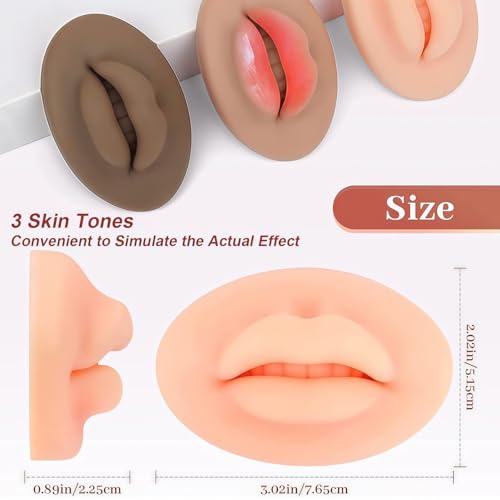Tattoo Fake Lips 3 Pieces 5D Fake Lips, Silicone Lips for Makeup Practice, Soft Tattoo Practice Lips Model for Semi Permanent Make Up Supplies