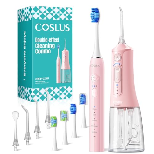 COSLUS Pink Water Flosser & Electric Toothbrush Combo - Oral Care Kit