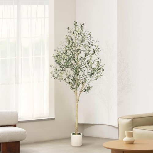 6ft Faux Olive Tree with Sturdy White Planter - Realistic Artificial Indoor Plant