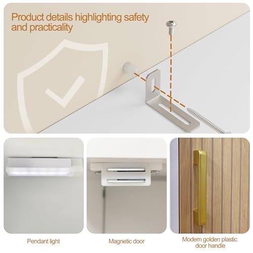 UYIHOME White Tall Narrow Bathroom Storage Cabinet with USB Light