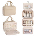 Hanke Hanging Travel Toiletry Bag for Women with Jewelry Organizer Compartment, Travel Essentials Toiletries and Makeup Bag, Water-Resistant & Stain-Resistant with Trolley Strap (Apricot)