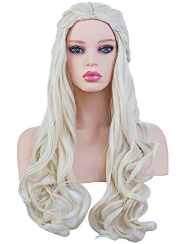 Women's Long Wavy Blonde Wig for Halloween Cosplay Party Costume