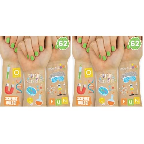 xo, Fetti Science Party Temporary Tattoos - 62 Silver Foil Styles | Future Mad Scientist Birthday Party Supplies, Educational Science Favors, Scientific Arts and Crafts (Pack of 2)