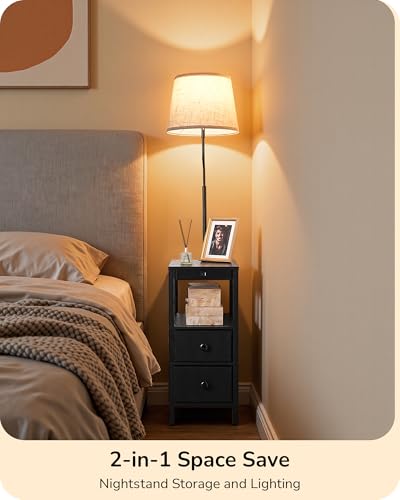EDISHINE Black Floor Lamp with Table and USB Ports - Dimmable & Remote Control