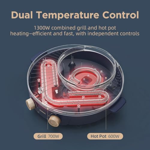 Electric Grill with Hot Pot Combo, 2L Korean BBQ Indoor Cooking Machine