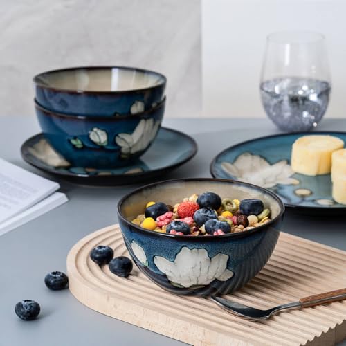 Blue Stoneware Dinnerware Set 12 Pieces for 4 - Classic Blue Variation