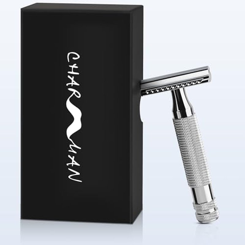 Classic Double Edge Safety Shaving Razor, Pure Copper Handle,1 Razor + 10 pcs Super Stainless Steel Blades