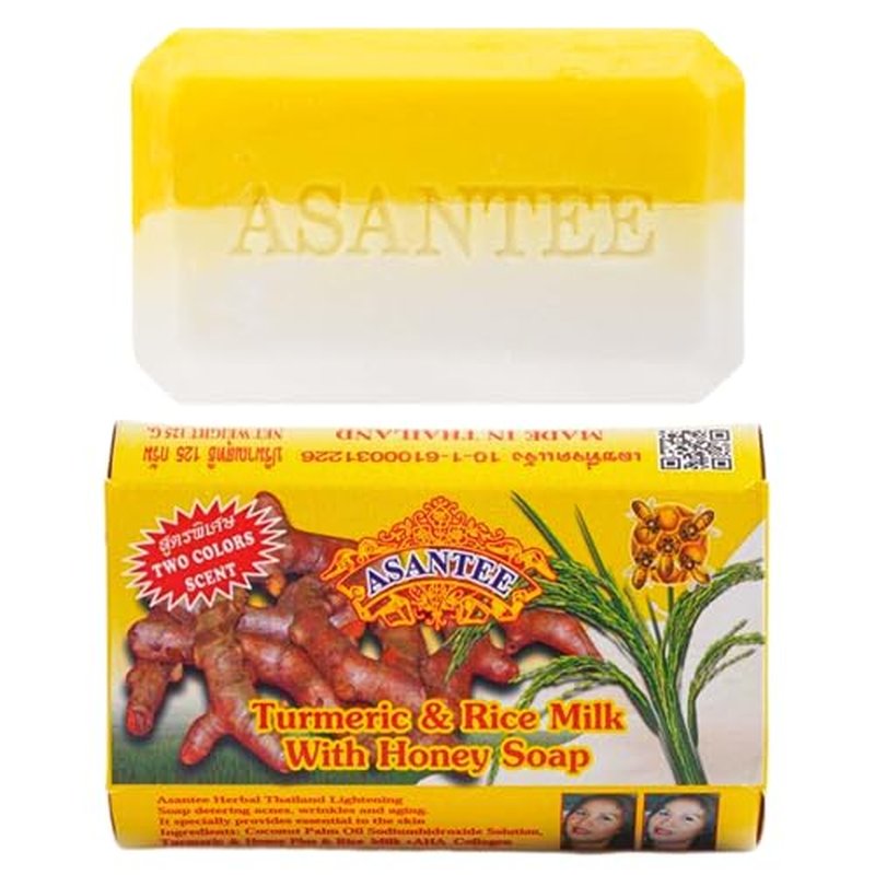 ASANTEE Rice Milk & Turmeric Soap Bar - Luxurious Body Soap for Soft, Clear, and Radiant Skin - Scent Long-Lasting (Pack of 6)