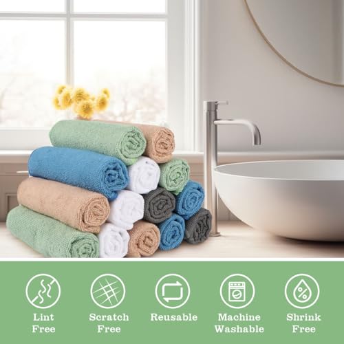 UNIMADE Multicolor 100-Pack Washcloths 12x12in - Ultra Soft, Quick-Dry Microfiber Towels