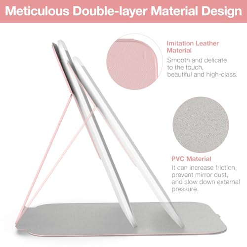 Pink Portable LED Lighted Makeup Mirror with 360° Rotation & Dimmable Touch Screen