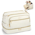 Hanke Travel Toiletry Bag, Lightweight Wide-open Makeup Bag, Dual-Layer Travel Bag for Toiletries Water-Resistant Cosmetic Bags Large Toiletry Bags for Women & Men, Travel Essentials, Off White