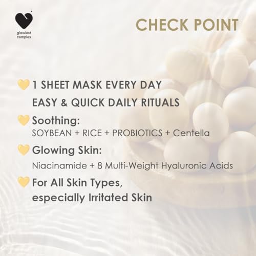 Glowiest Dream Glow Soothing Sheet Mask Set - Soybean + Rice + Probiotics, Hydrating & Calming for Sensitive Skin