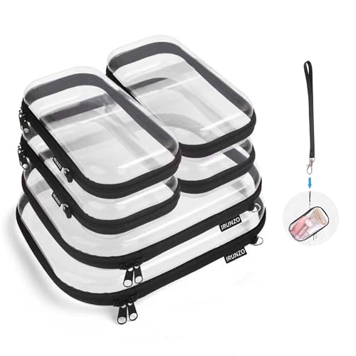 6 Pack Clear Hard Shell Zipper Cosmetic Cases with Handle - Waterproof Travel Organizer, Medium & Small Variants