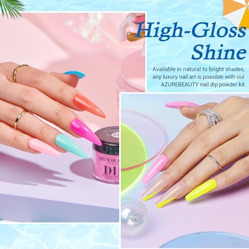 AZUREBEAUTY 42Pcs Dip Powder Nail Kit Starter - Going Summer, 32 Colors Blue Lilac Purple Pink Green Acrylic Nail Dipping Powder Set with Top/Base Coat Activator &Tray for French Art Manicure DIY Home