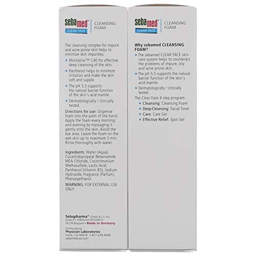 Sebamed Clear Face Cleansing Foam Gentle Face Wash for Impure Oily and Acne-prone Skin 5.07 Fluid Ounces (Pack of 2)