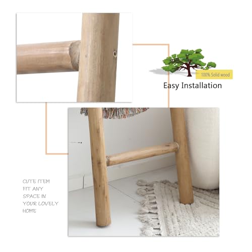 Rustic Solid Wood Blanket Ladder - 57 Inch Farmhouse Decorative Ladder with Brown Finish - Medium Knock Down