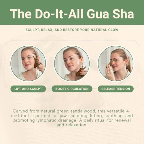 Jade & Timber Jade Roller & Green Sandalwood Gua Sha Set for Facial & Body Massage